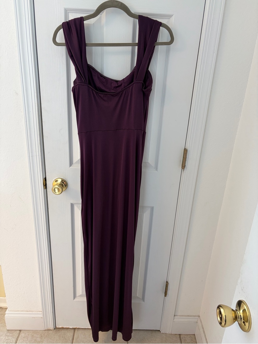 Off-Shoulder Satin Maxi Dress in Plum - Picture 6 of 6